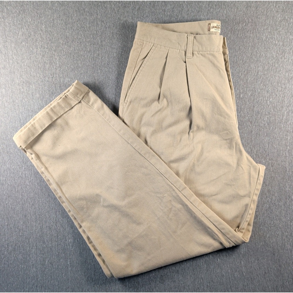 Vtg 90s Pleated Cuffed Trouser Pants Authentic Laundered Khakis 32x30 Brown EUC